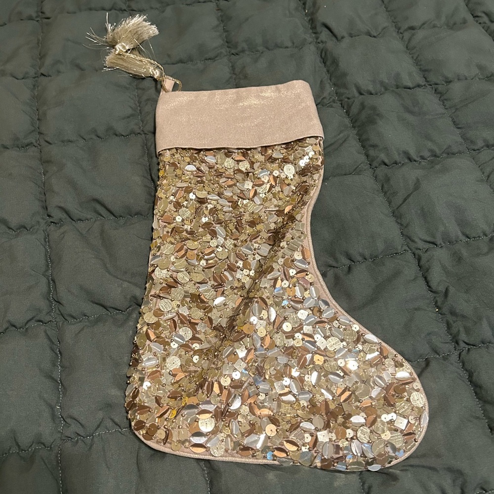 EUC Gorgeous Gold Christmas Stocking